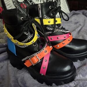 Cape Robbin Black Multi-Color Combat Boots